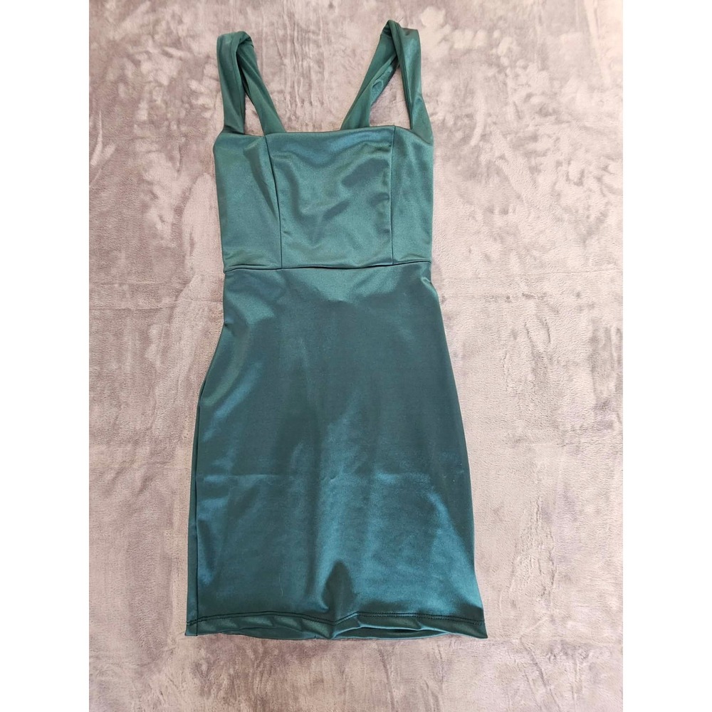 NWT WIndsor Sleek Perfection Satin Partial Lace Up Mini Dress Teal Size Small